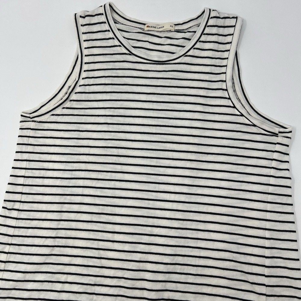 Marine Layer Tulip Split Back Basic High Neck Tank Top White Striped‎ Women's XS